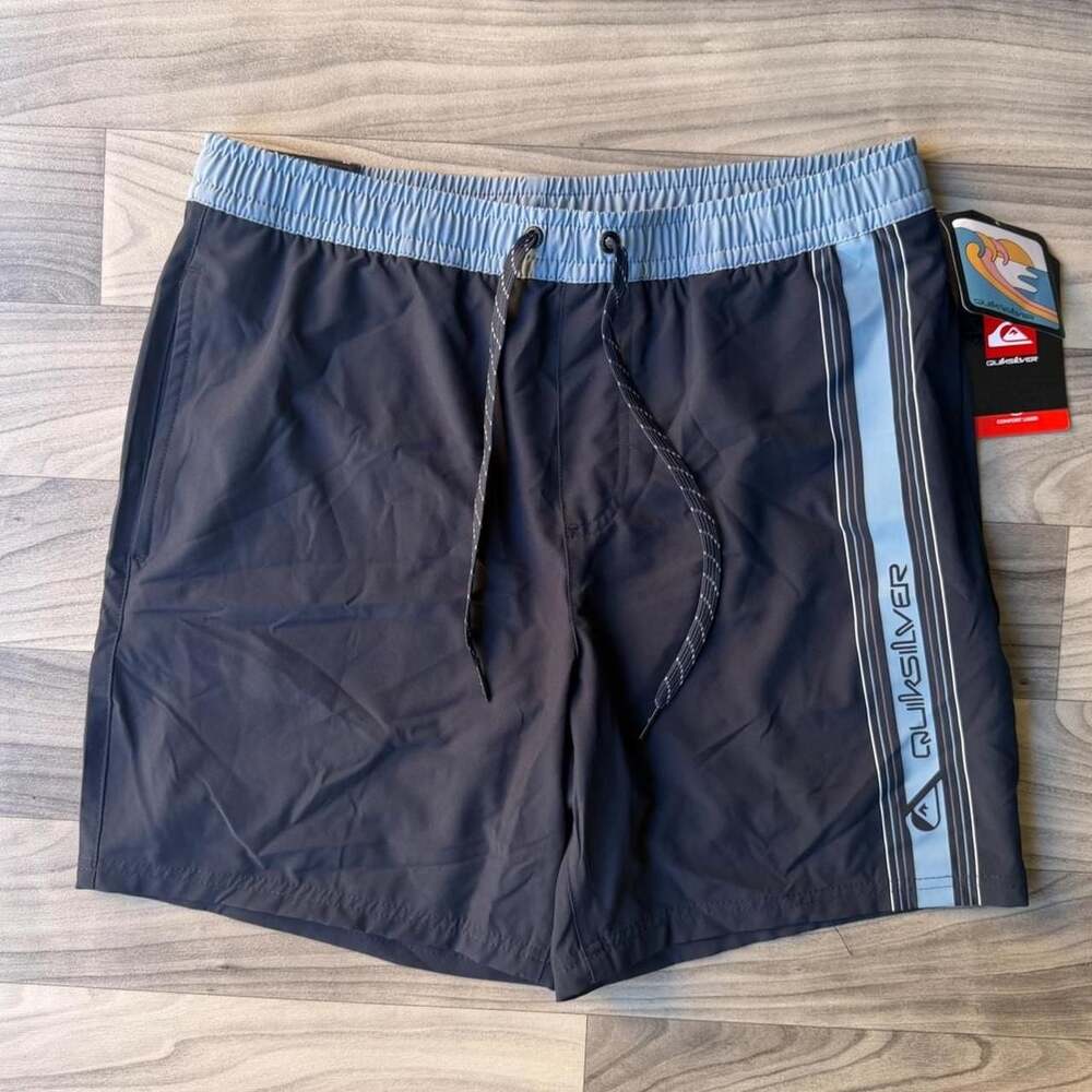 Quiksilver Swim Volley Board Shorts Mens Medium Navy Blue Striped